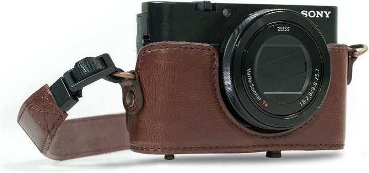 MegaGear Ever Ready Kameratasche aus Leder kompatibel mit Sony Cyber-Shot DSC-RX100 VI, DSC-RX100 V,