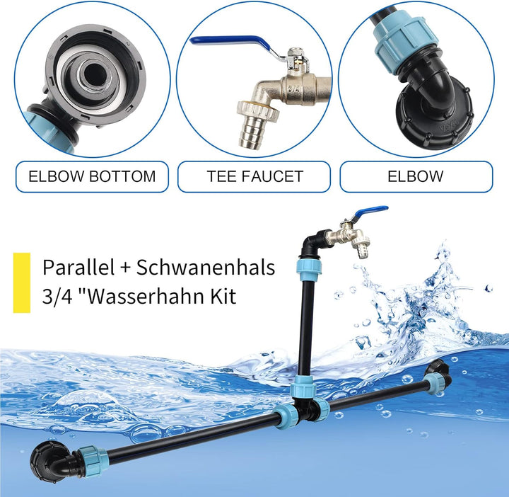 STEEIRO IBC Schwanenhals 3/4" Auslaufhahn,IBC Adapter Tank Ventil Auslaufhahn Wasserhahn für Regenwa