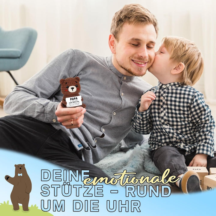 Positive Bär Geschenke für Papa, Handgehäkelter Bär Figuren, Bester Papa Geschenke zum Geburtstag Va