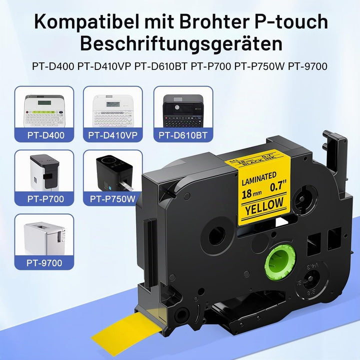 Tze-641 18mm Beschriftungsbänder Gelb, Kompatibel mit Brother P-touch Bänder 18mm Schwarz auf Gelb,