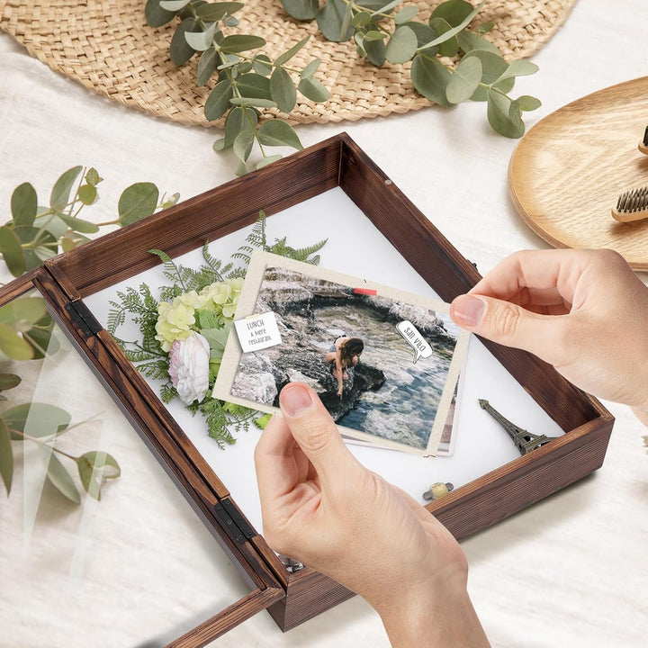Muzilife 3D Holz Bilderrahmen mit Öffnung zum Befüllen 40x50cm | Dunkelbraun Objektrahmen mit Echter
