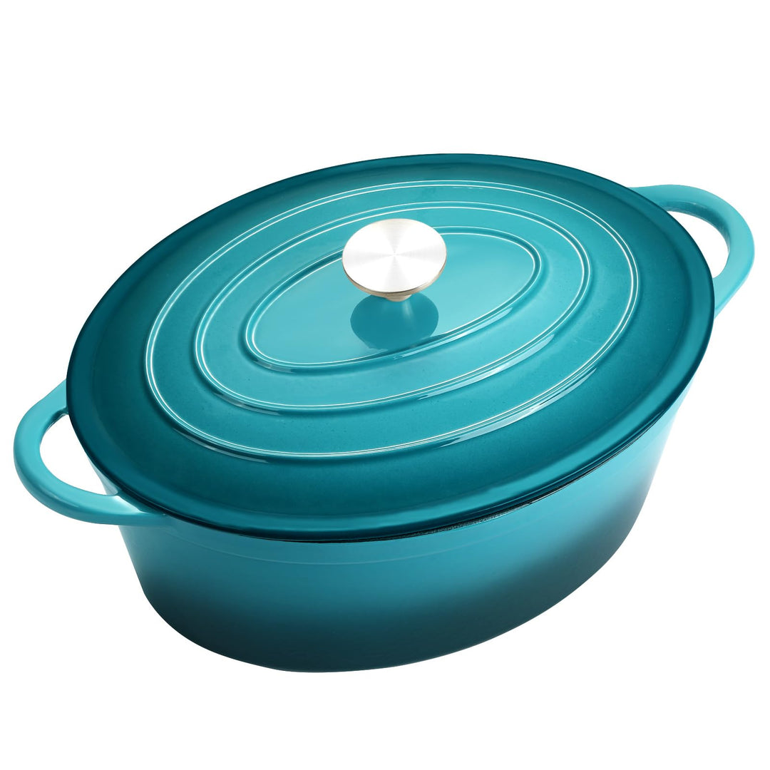 Gusseisen Bräter mit Deckel, Oval Gusseisen Topf 6.6L, Emaille Topf Gross Backofengeeignet, Schmorto