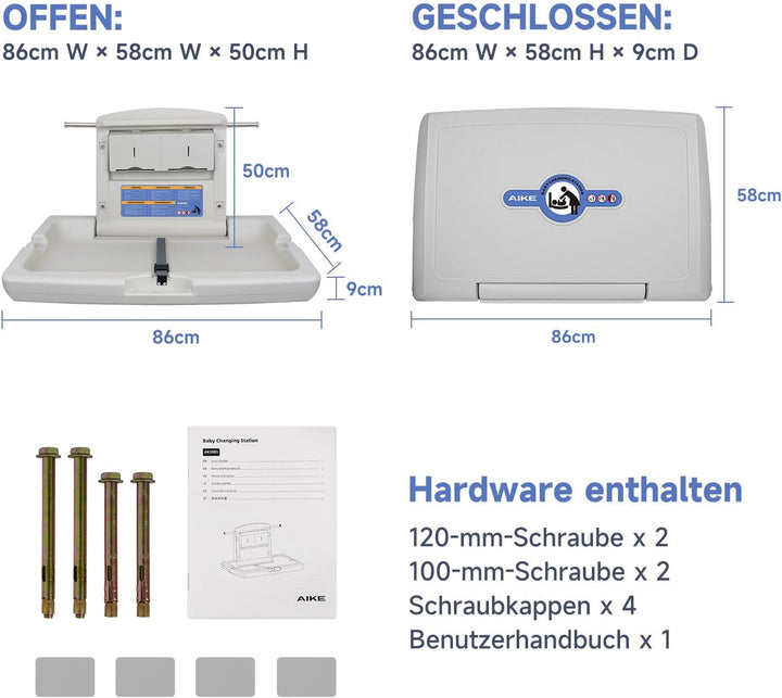 AIKE Baby Wickelkommode Horizontal, Wandmontierter Klappbarer Baby-Wickeltisch, Kommerzielle Wickelk