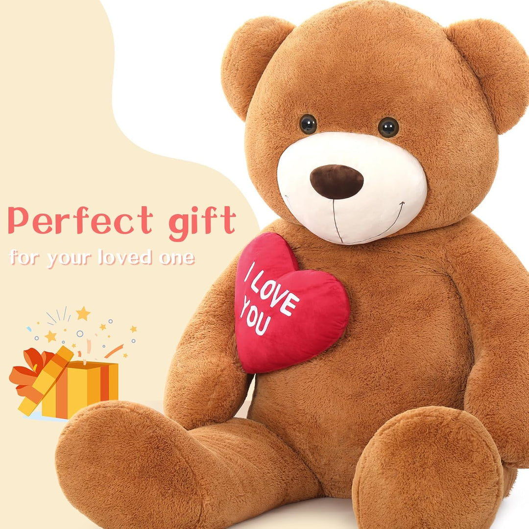 MorisMos 130cm Teddybär gross XXL mit Herz I Love You, Dunkelbrauen riesen Teddys, grosser Bär Kusch