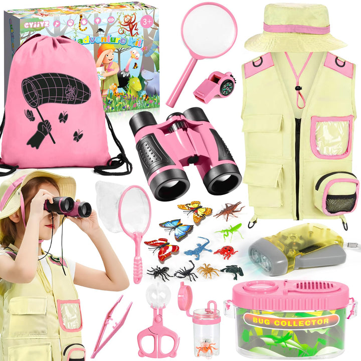23 Pcs Forscherset für Kinder, Entdecker Set mit Fernglas für Kinder, Becherlupe, Insektenfänger, Sc