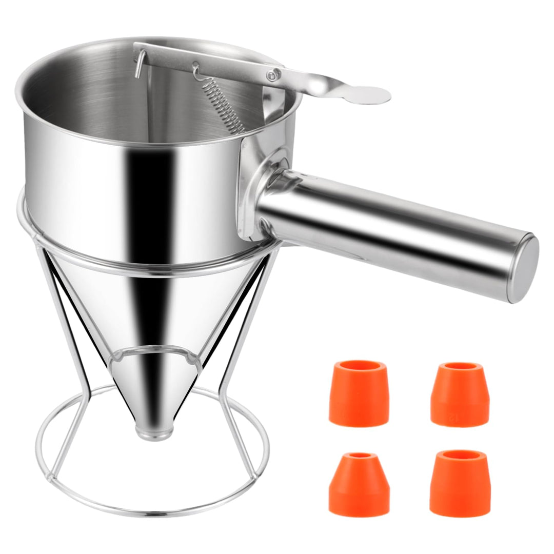 Teigportionierer, 1200ml Pfannkuchen Teigspender Edelstahl, Backtrichter Kolbentrichter Fondanttrich