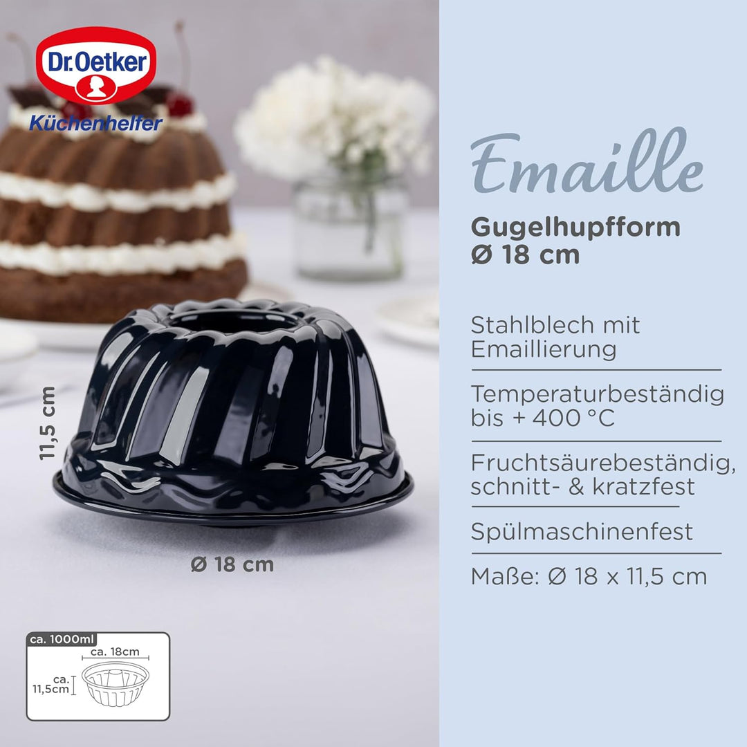 Dr. Oetker Guglhupf Backform Ø 18 cm Back-Liebe Emaille – Schnitt- & kratzfeste Gugelhupf Form mit E