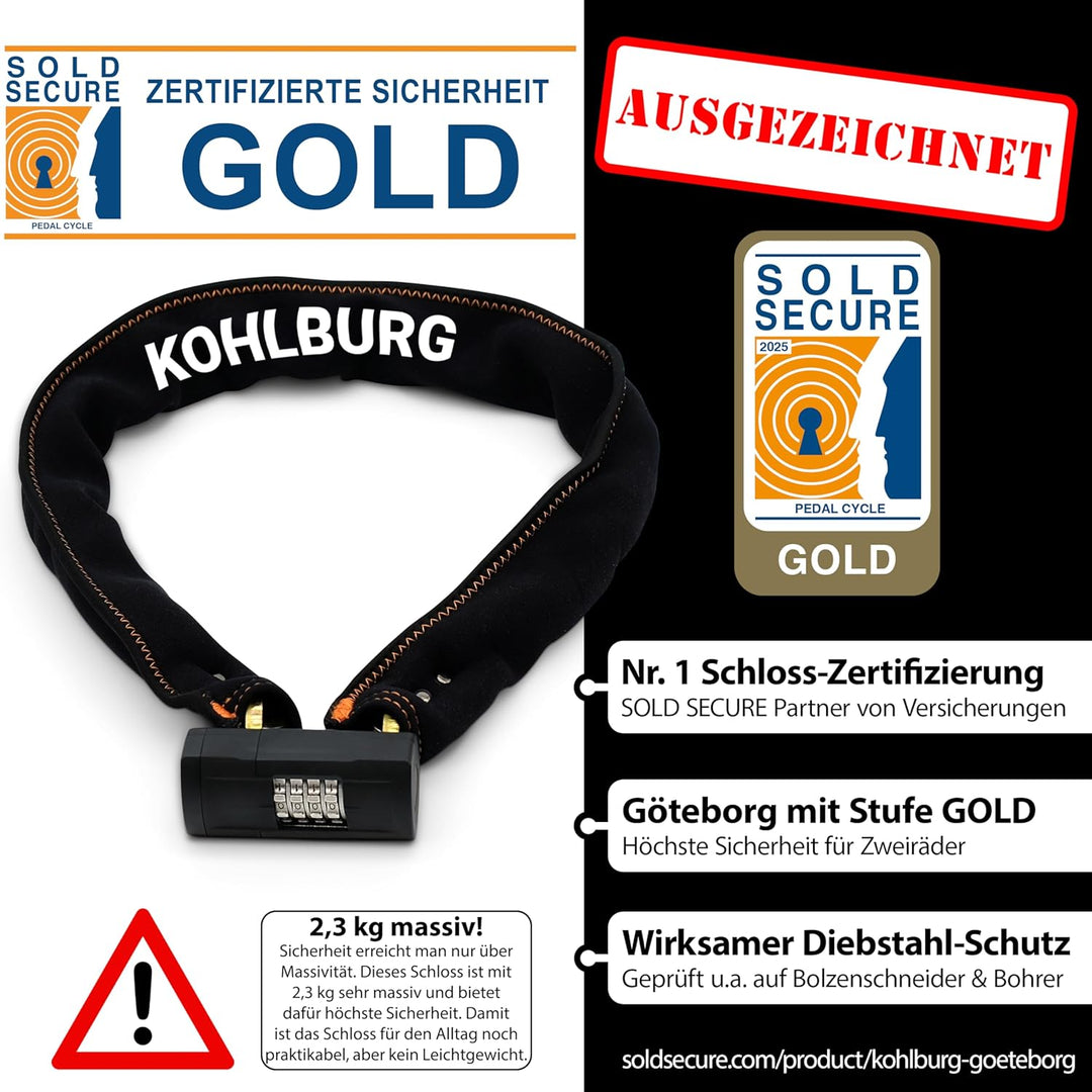 KOHLBURG massives 110cm Fahrradschloss Zahlenschloss mit höchster Sicherheit [Sold Secure GOLD] - si