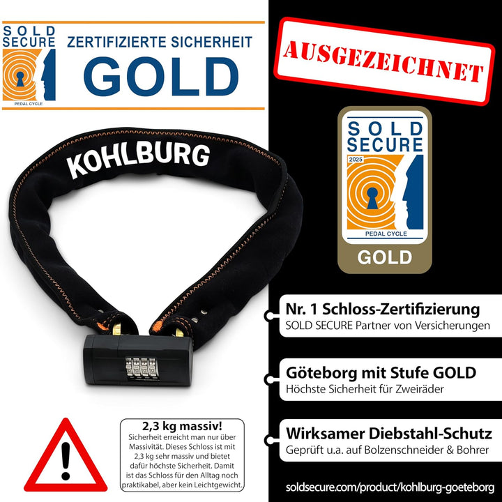 KOHLBURG massives 110cm Fahrradschloss Zahlenschloss mit höchster Sicherheit [Sold Secure GOLD] - si