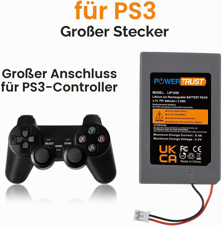 PowerTrust 2 Stück LIP1859 Akku für Sony PS3 Playstation 3 Dualshock Wireless Controller LIP1472 LIP