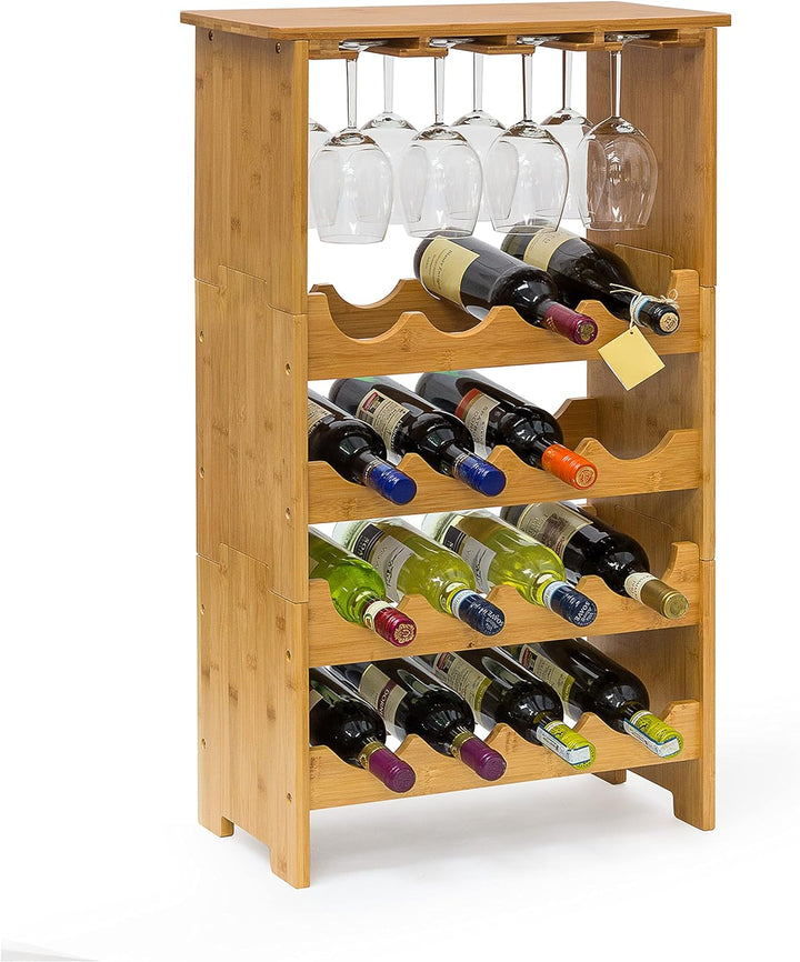 Relaxdays Weinregal aus edlem Bambus H x B x T: ca. 84 x 50 x 24 cm Weinhalter für 16 Flaschen und 1