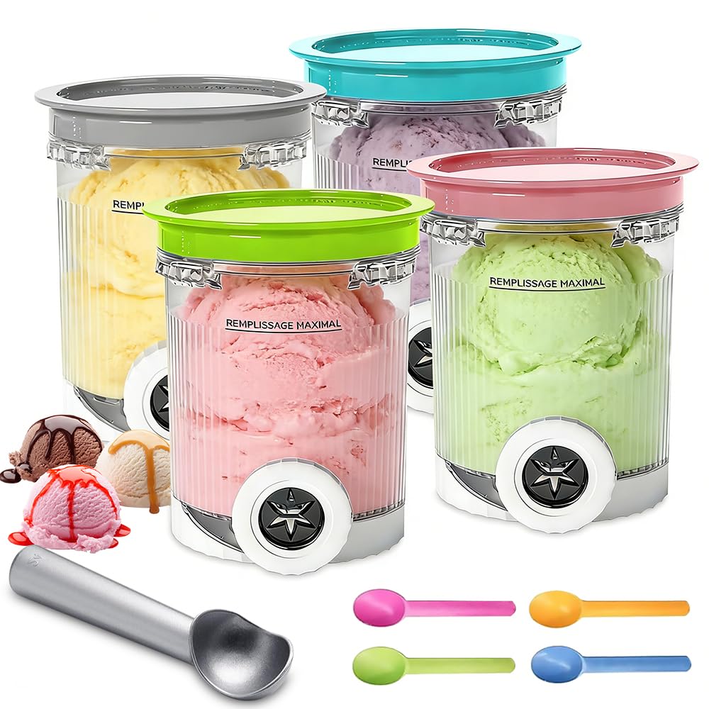 4 Stück Behälter für Ninja CREAMi NC700 NC701, 480ML Creami Behälter mit Deckel und Schaufel, BPA-Fr