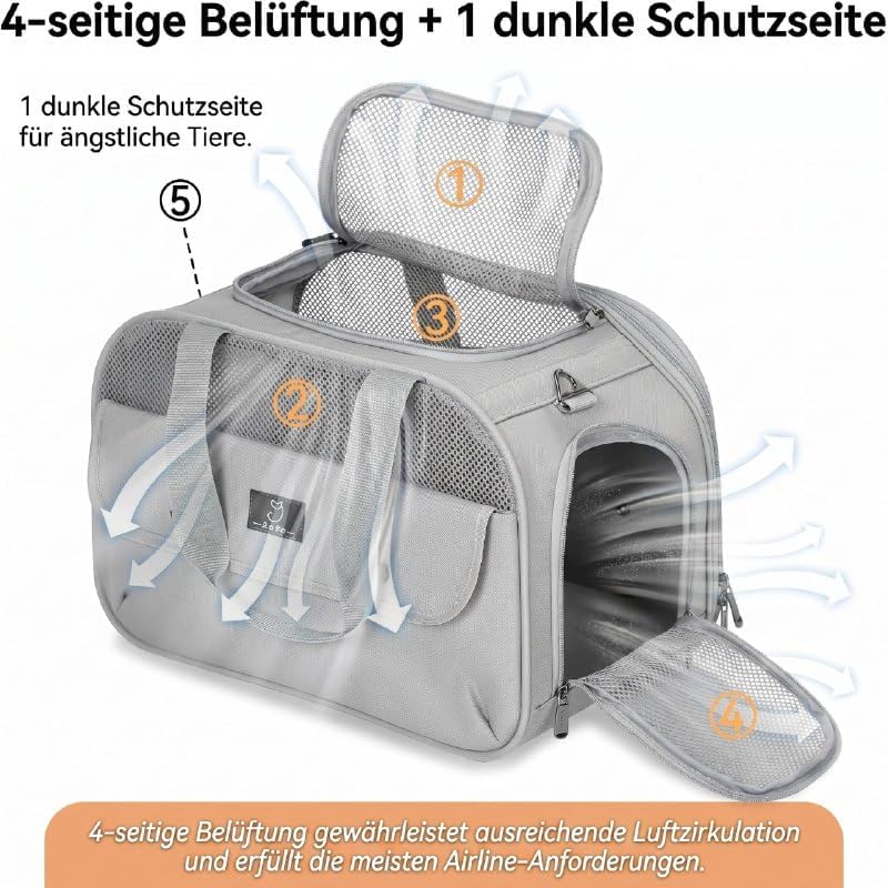 A 4 PET Transportbox Katze, Hundetasche Flugzeug für Kabine/Auto, Leicht Hunde Flugtasche mit Sicher