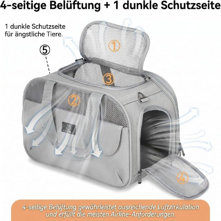 A 4 PET Transportbox Katze, Hundetasche Flugzeug für Kabine/Auto, Leicht Hunde Flugtasche mit Sicher