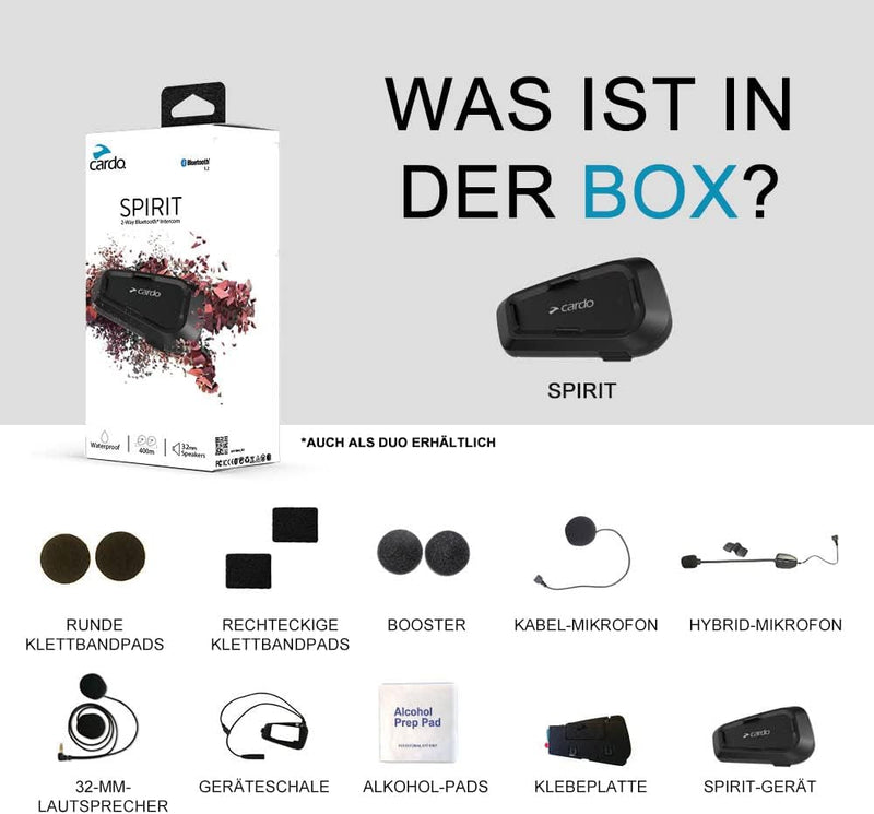 Cardo kostenloses Motorrad-Gegensprechanlagen-Kit Bluetooth Spirit Duo Schwarz Zweierpackung Spirit