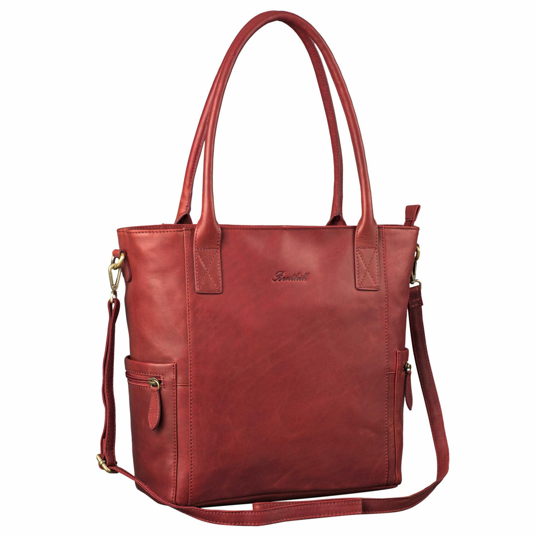 Benthill Damen Shopper Leder - Umhängetasche aus echtem Rindsleder - Handtasche mit Reissverschluss
