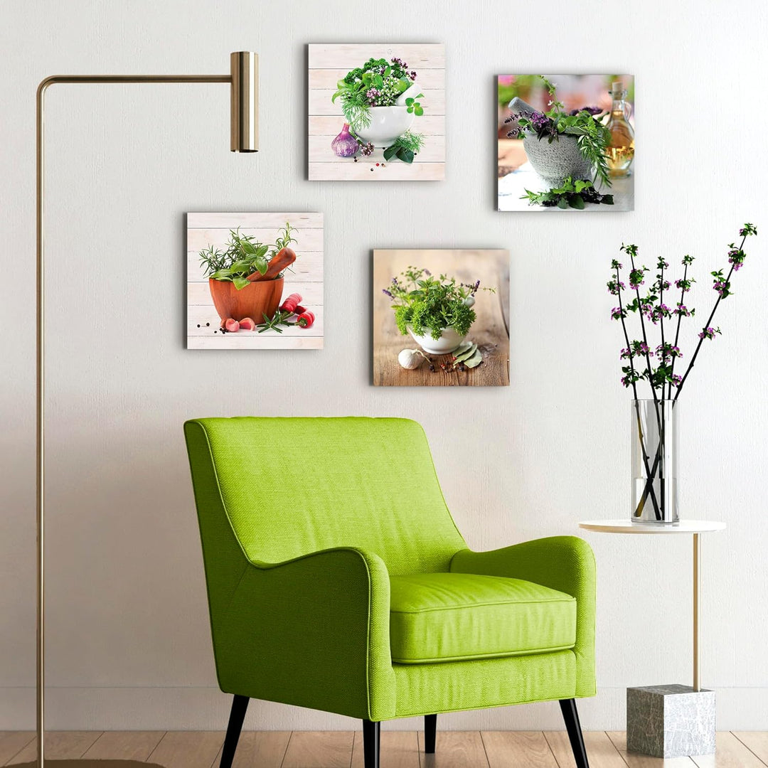 ARTLAND Leinwandbilder auf Holz Wandbild Bild Set 4 teilig je 30x30 cm Quadratisch Stillleben Lebens