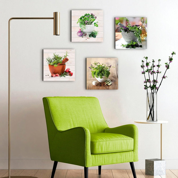 ARTLAND Leinwandbilder auf Holz Wandbild Bild Set 4 teilig je 30x30 cm Quadratisch Stillleben Lebens