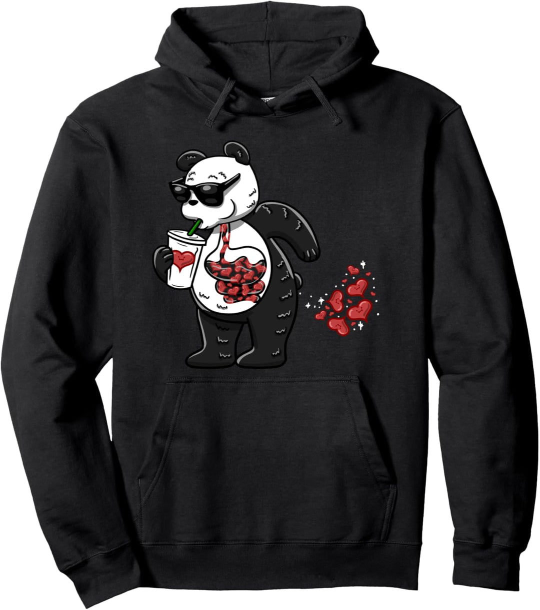Drinking Panda Heart Cup Pattern Cute Bear Animal Lover Gift Pullover Hoodie