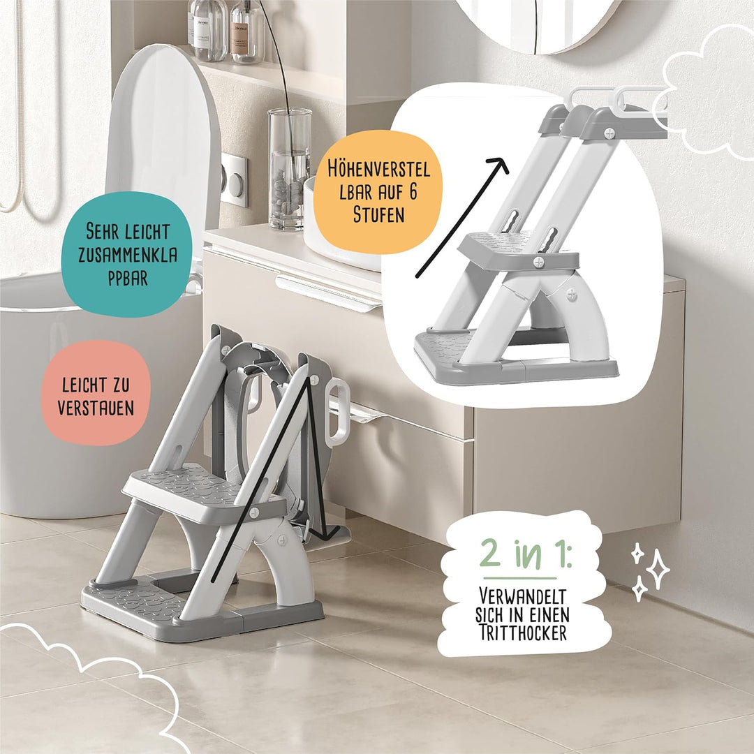 Toilettensitz Kinder mit Treppe – Höhenverstellbarer Kinder Toilettensitz mit Trittstufe & Rückenleh
