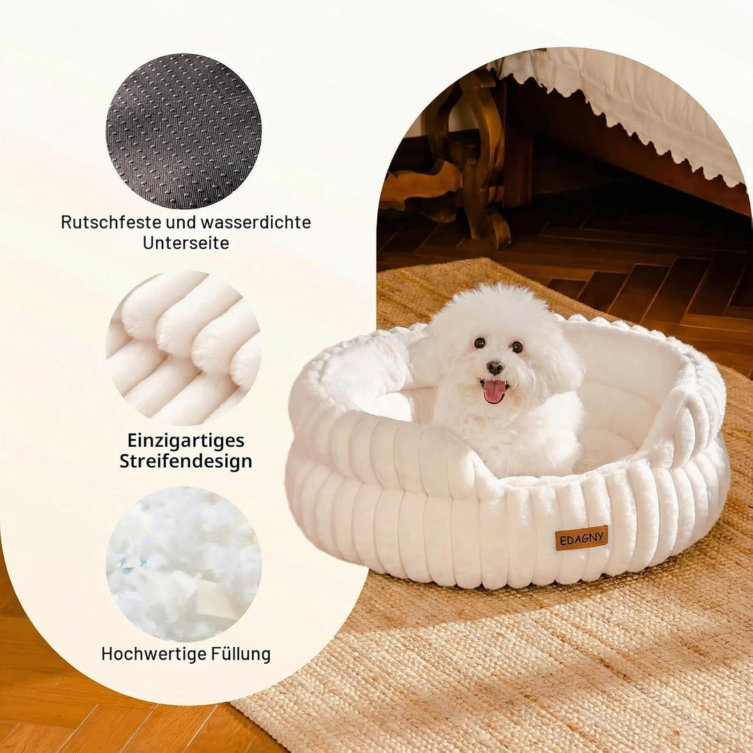 EDAGNY Stilvolle Rundes Katzenbetten Weiches Welpenbett Angstlösend Creme S Creme L 51 x B 51 x H 20