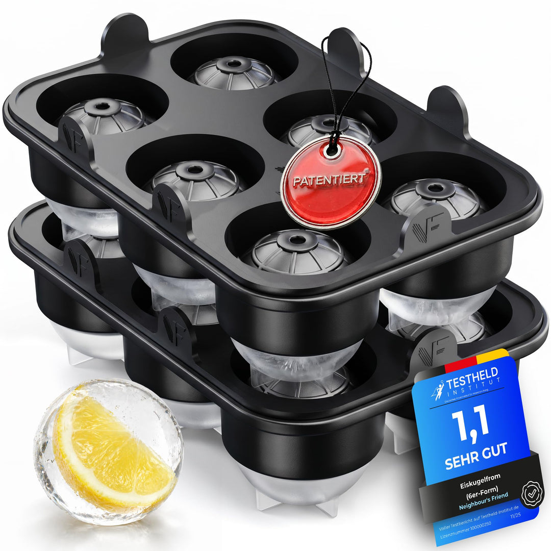 Neighbour's Friend Patentierte Eiskugelform 2er Pack Platinum - Grosse Eiswürfelform rund Platinsili
