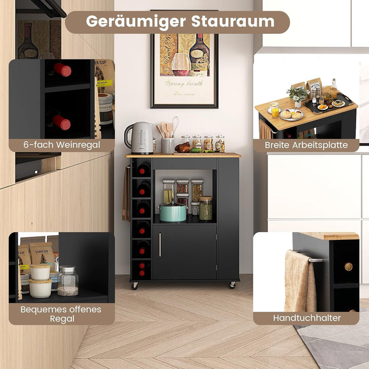 COSTWAY Küchenwagen auf Rollen, Servierwagen mit Arbeitsplatte &amp; Handtuchhalter &amp; Gewürzregalen, Wei