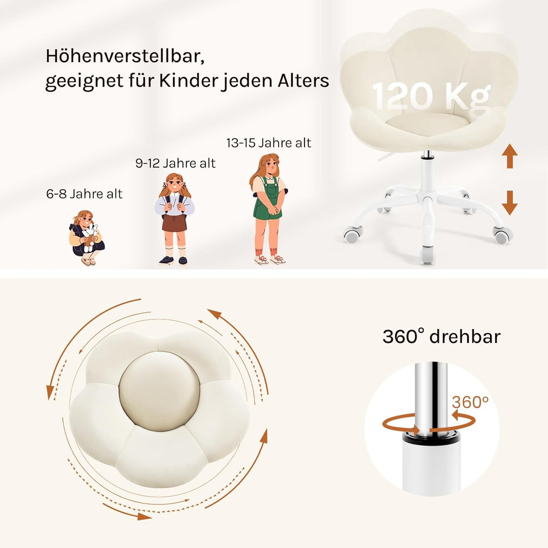 WOLTU Kinder Schreibtischstuhl, Schminktisch Stuhl, Bürostuhl, ergonomisch, höhenverstellbar, Samt,