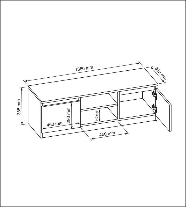 meble masztalerz TV Schrank Weiss Matt mit 2 Ablagen und 2 Türen, 140 cm, Lowboard, Stehender RTV Sc