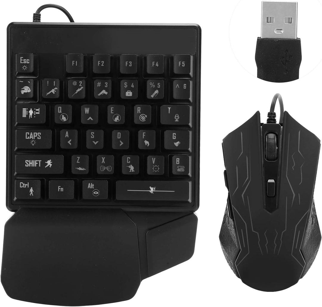 Einhändiges mechanisches Gaming-Tastatur-Maus-Set, 35 Tasten 7-Farben-Hintergrundbeleuchtung E-Sport