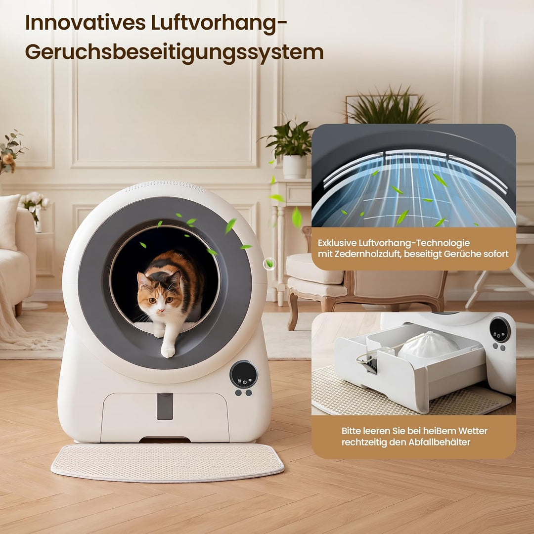 JUMMICO Automatisches Selbstreinigende Katzentoilette, XXXL 100L Innenvolumen, 12L Sammelbehälter, A