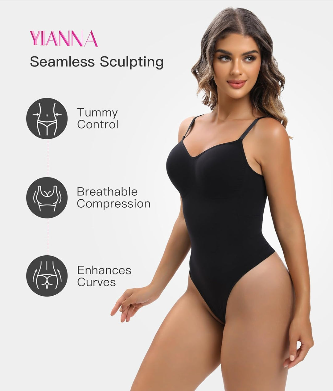YIANNA Shapewear Damen Bauchweg Body Shaper Tanga Formender Bodysuit Shaping Miederbody mit Verstell