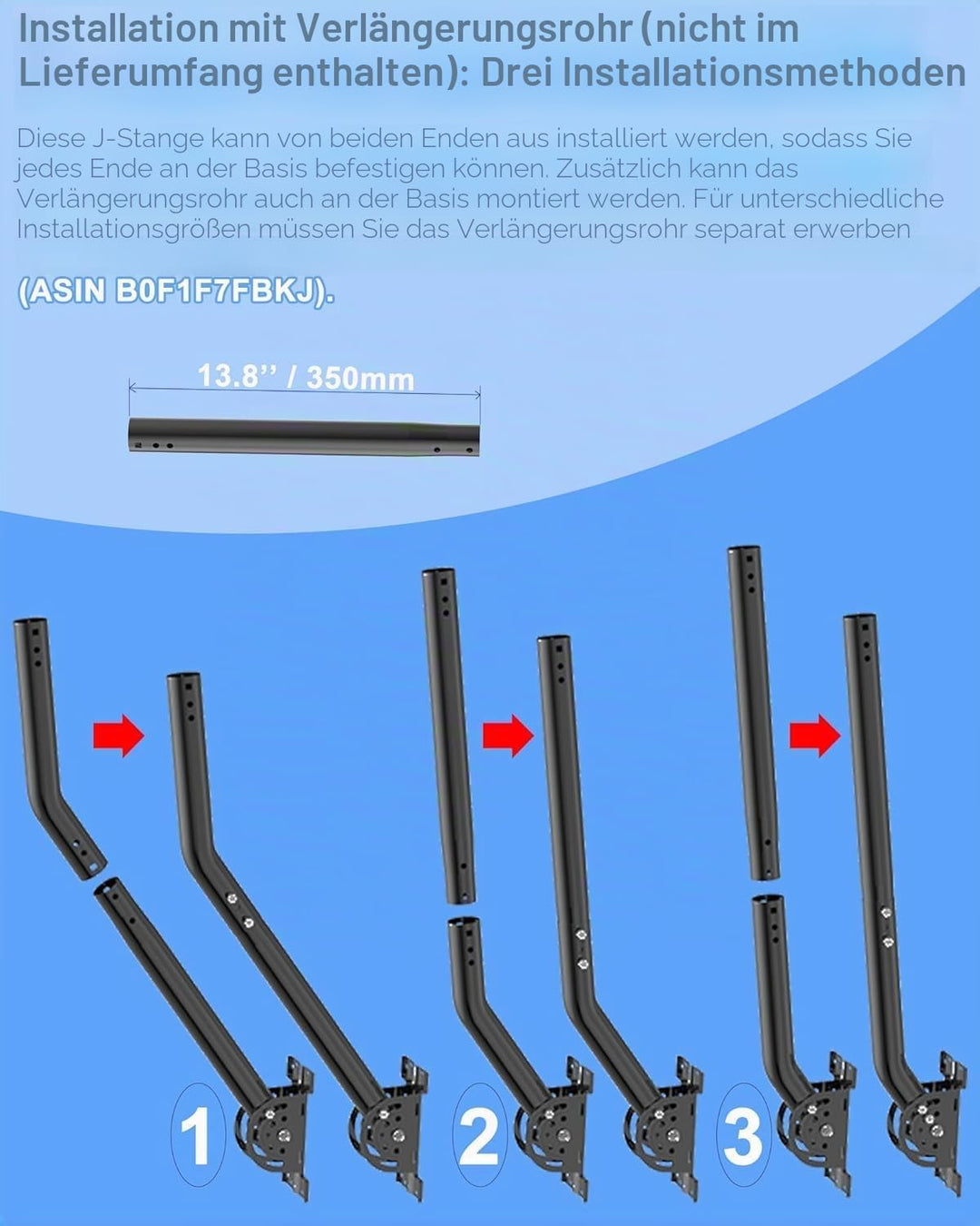Verstärkter Antennenstab – J-Tube-Stab aus Vollmastell (3,5 cm x 30 cm), ideal für Installation an W