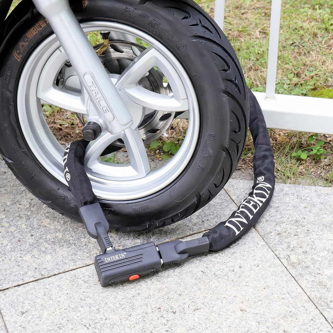 INTEKIN Kettenschloss 120cm lang, Schwer Motorrad-/ Fahrradschloss aus 8mm gehärteter Stahlkette, Ho