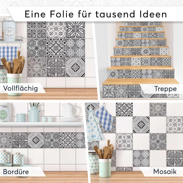 40 Stück Fliesenfolie für Bad und Küche 20x20 cm - Mosaikfliesen, Fliesensticker - Stickerfliesen, F