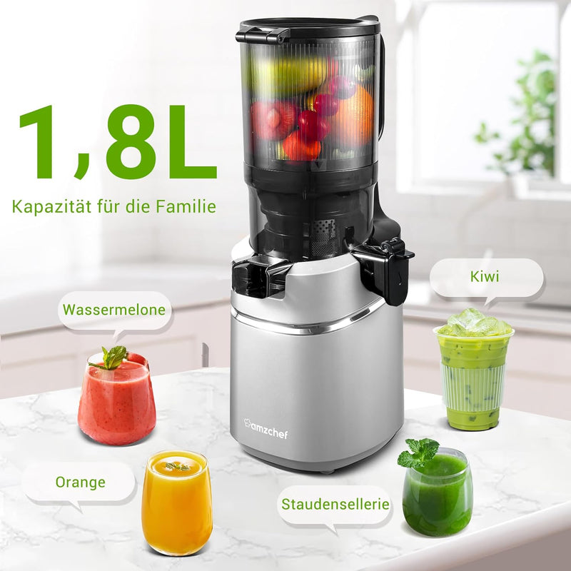 AMZCHEF Automatischer All-in-One Entsafter, 135MM Öffnung und 1,8L Entsafter für Gemüse und Obst, 25