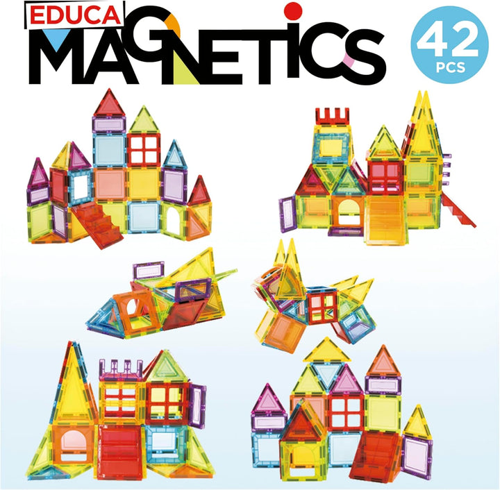 Educa - Magnetic | Magnetische Bausteine Kinder 42 Teile | 3D-Magnetbaukasten mit Fenstern & Spitzen