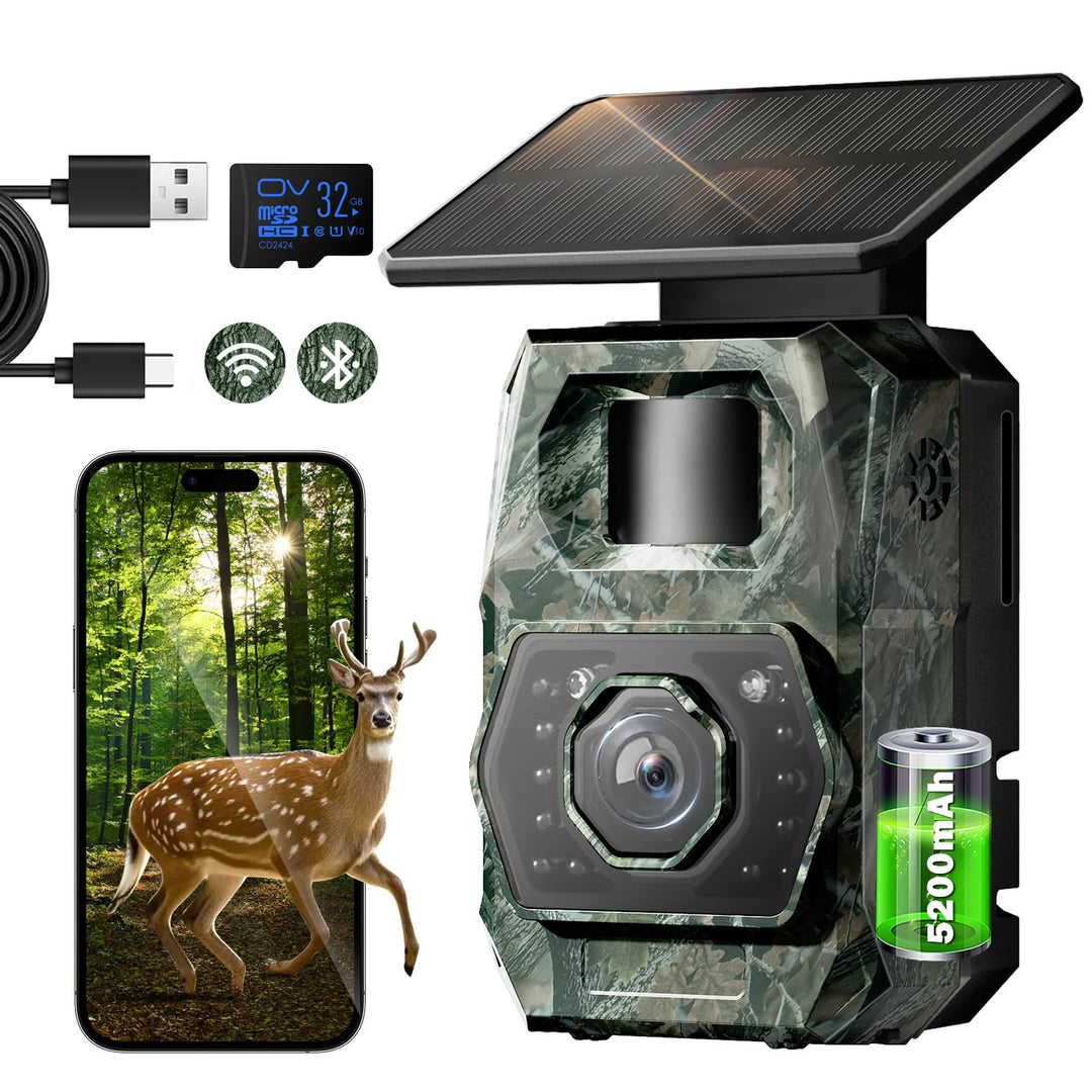 WLAN Wildkamera mit Handyübertragung App - Wildtierkamera mit Nachtsicht Bewegungsmelder Solar Wildk