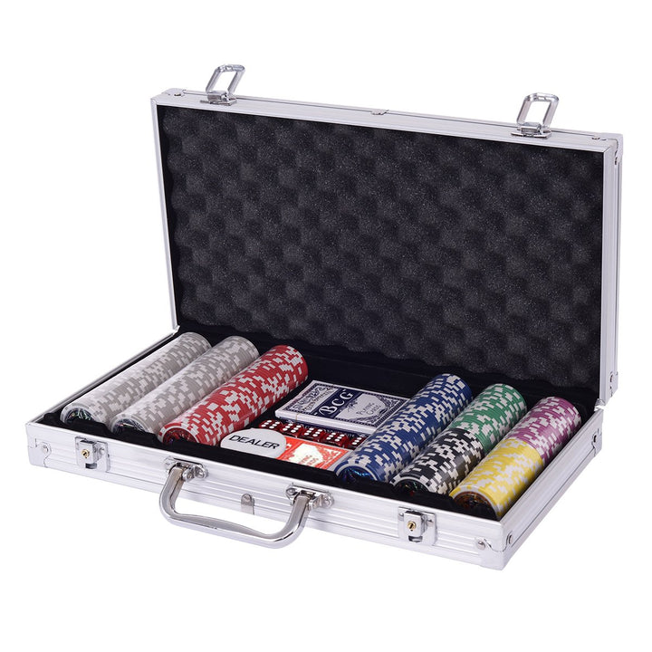 COSTWAY Pokerset Pokerkoffer 300 Laser-Chips Alukoffer inkl. Komplettset (Silber), Silber