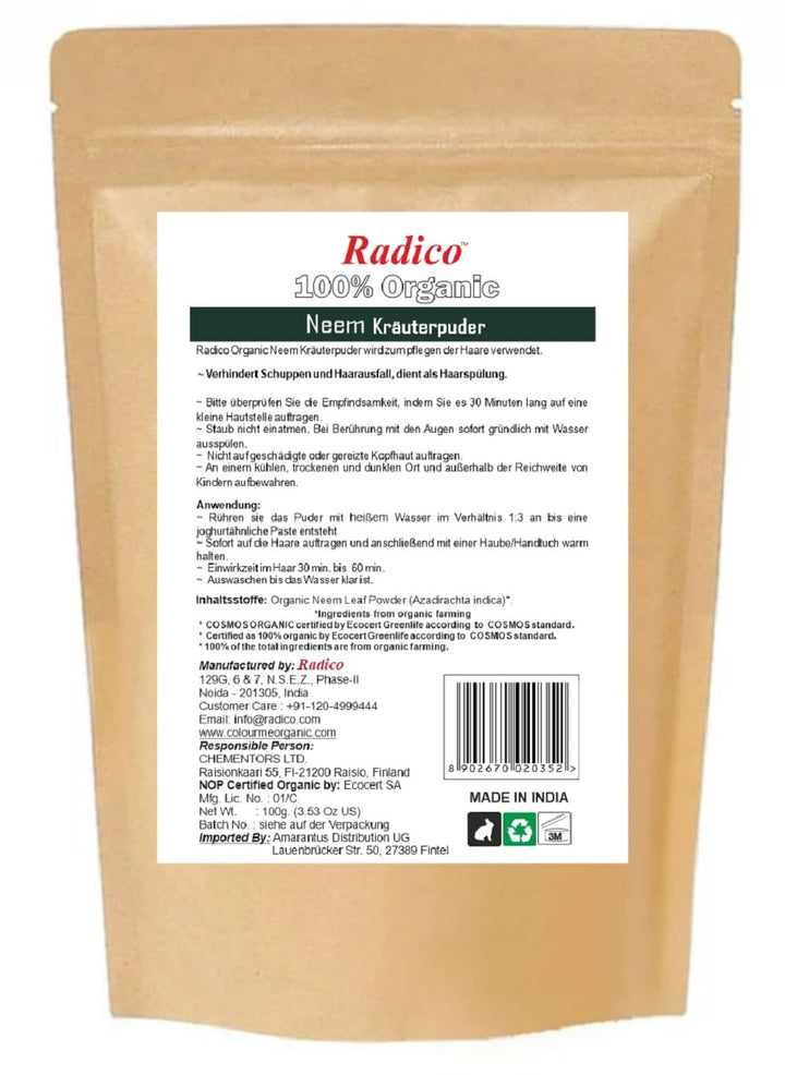 Radico | 100% Organic Neem Leaf Powder | Haarreinigung und Haarpflege | Antibakteriell | Gegen fetti
