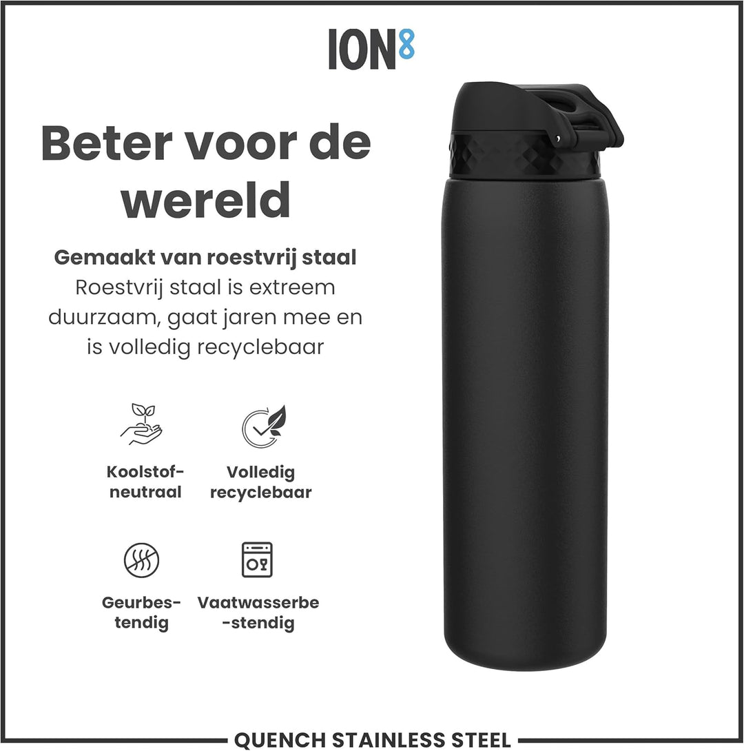 ION8 1 Liter Leicht Edelstahl Trinkflasche, Nicht Isoliert, Auslaufsicher, Einhandöffnung, Sichere V