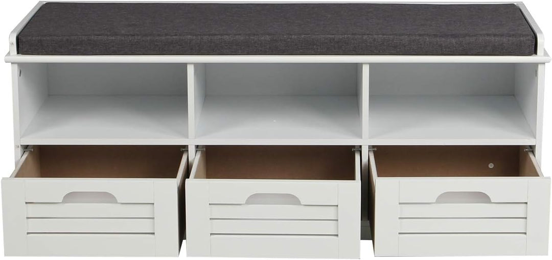 Schuhbank mit 3 Schubladen Kara Schuhregal Schuhschrank Sitzbank Weiss