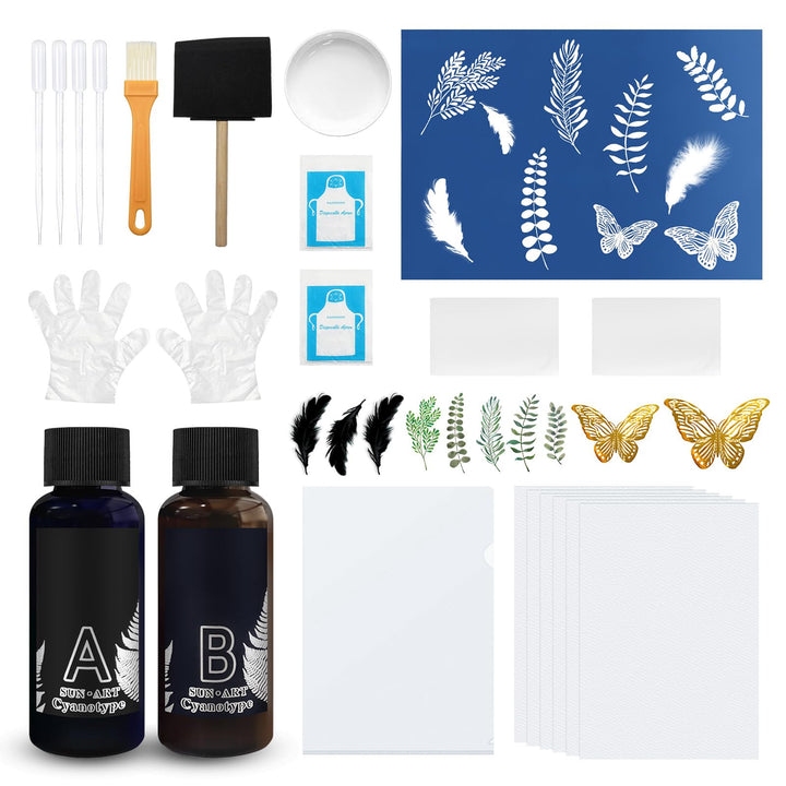Cyanotypie, Cyanotype Sensitizer Set, Cyanotype Kit, Kommt mit Federn, Pflanzen und Anderen Material