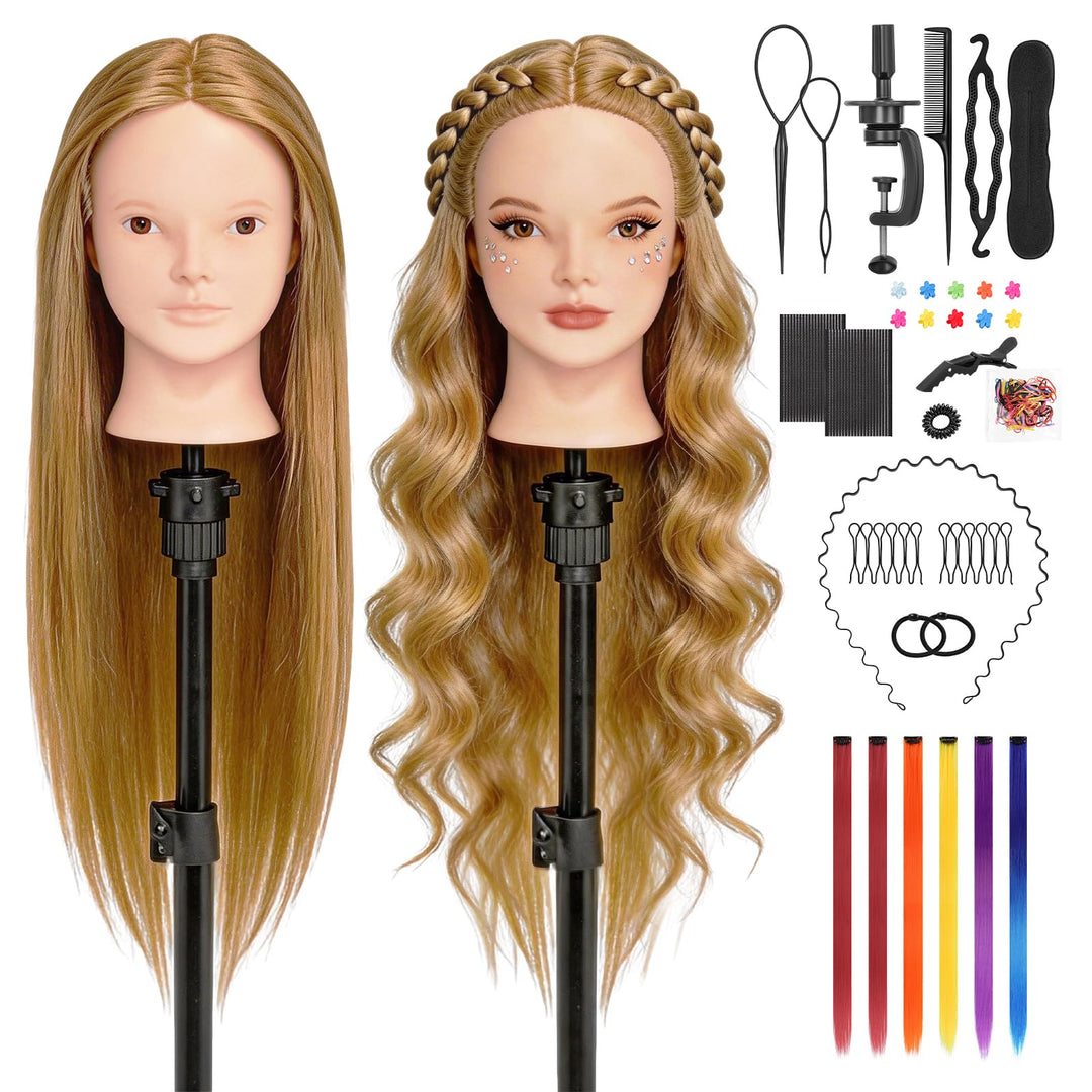 Yofuly 26Zoll/66cm Frisierkopf, 80% Echthaar Übungskopf, Make-up Frisieren Trainingsköpfe, Mannequin