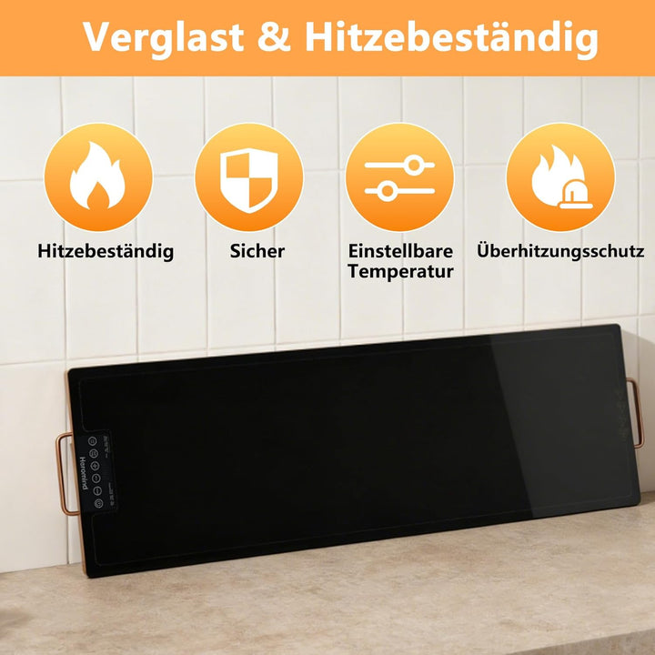 Wärmeplatte 100x35 cm, 450W Elektrische Warmhalteplatte, Touch-Bedienung, Für Grossküchen & Catering