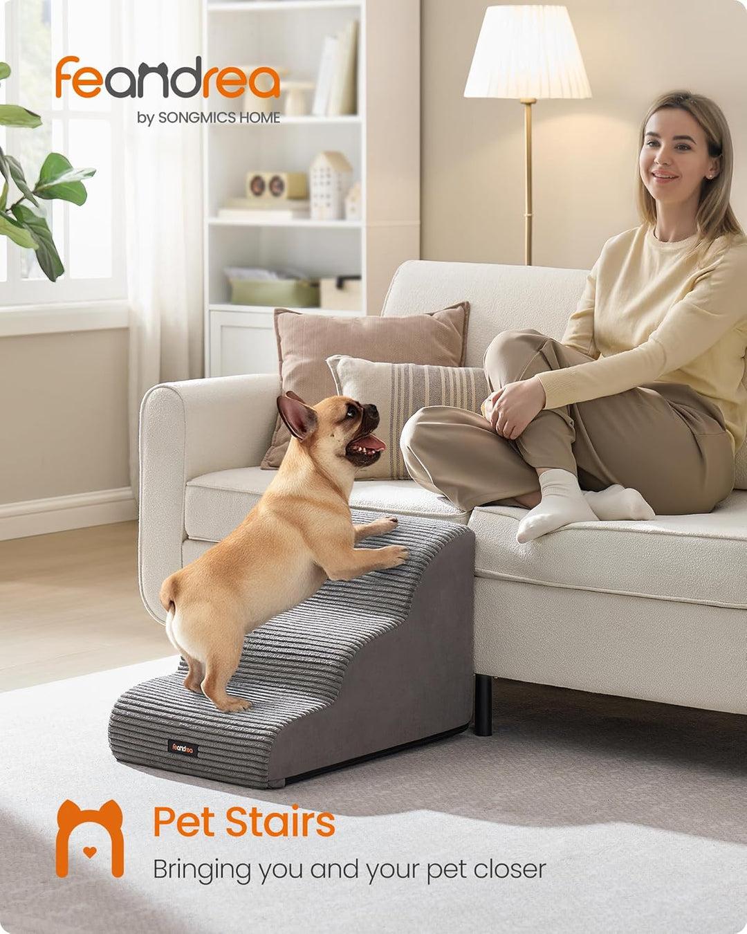 Feandrea Hundetreppe, 3 Stufen, Haustiertreppe, für kleine Hunde, Bett, Sofa, wasserdichte Katzentre