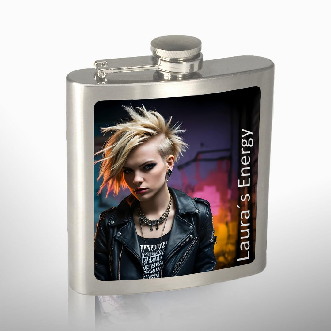 Contento | Personalisierter Flachmann mit Foto bedruckt | 6 oz Edelstahl | Persönlicher UV-Druck | G