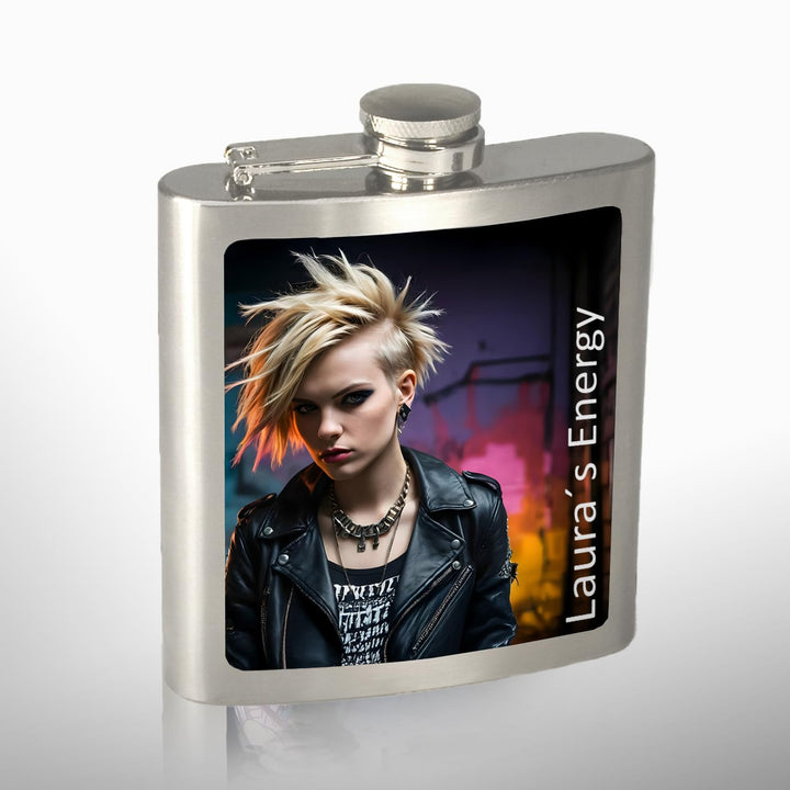 Contento | Personalisierter Flachmann mit Foto bedruckt | 6 oz Edelstahl | Persönlicher UV-Druck | G
