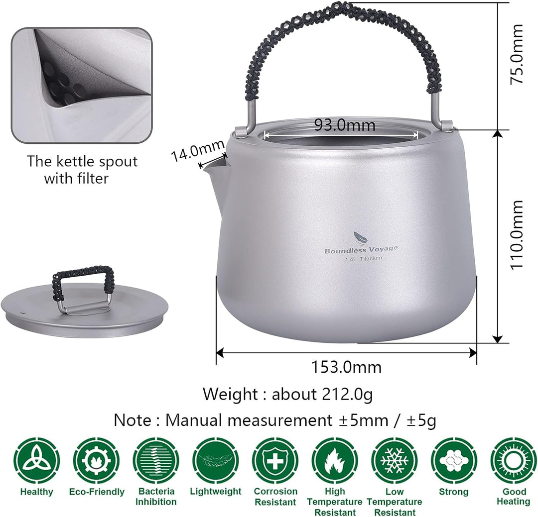 iBasingo 1,4 L Titan Wasserkocher mit Filter Im Freien Camping Kaffee Teekanne Wassertopf Anti-verbr