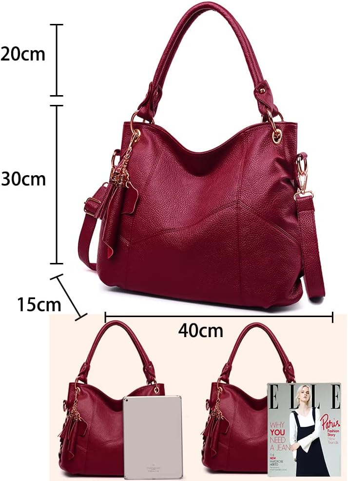Kris Anna Hobo Quaste Damen Schultertaschen Handtasche Weinrot, Weinrot